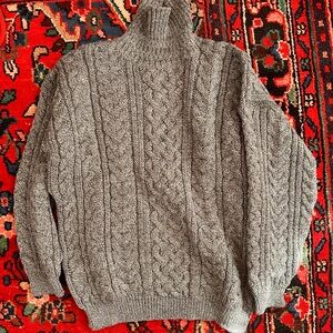 Cottage Knitwear Men’s XXL Gray Wool Aran Turtleneck Sweater